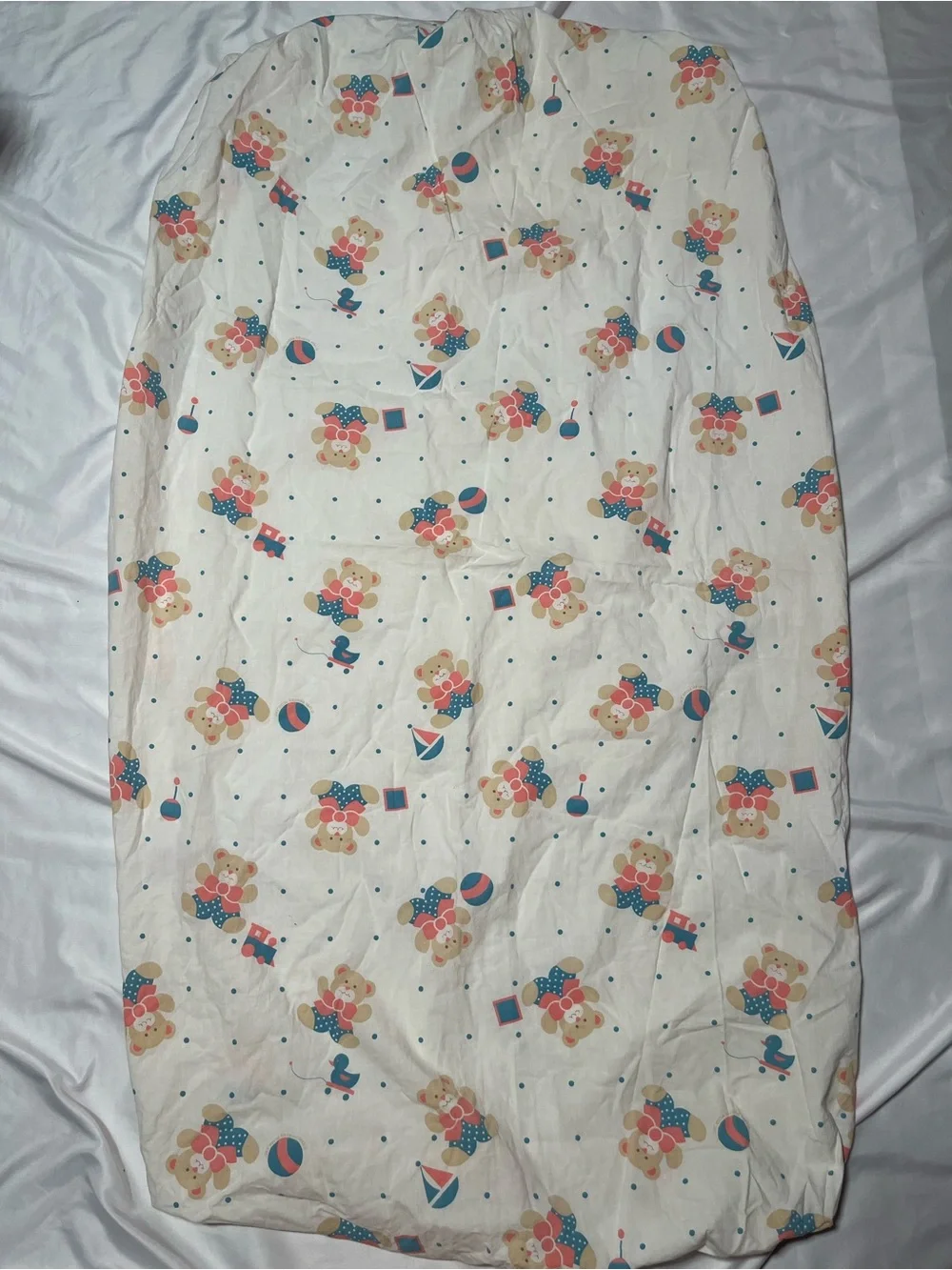 Vintage Dundee Fitted Bassinet Crib Sheet White 100% Cotton Pink Blue Bears 1986